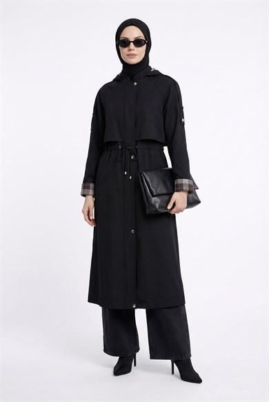 Allerli Belden Sıkmalı Astarı Ekoseli Kap Siyah 26YT802