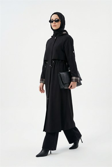 Allerli Belden Sıkmalı Astarı Ekoseli Kap Siyah 26YT802