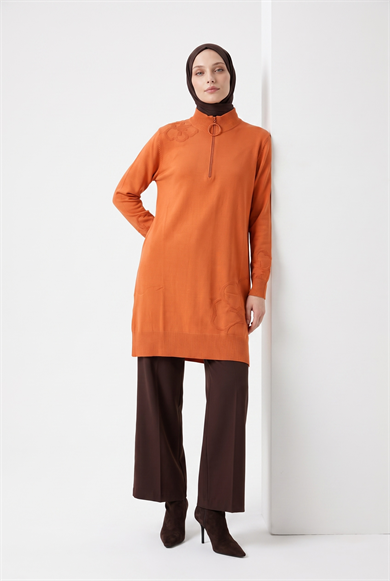 Armine Çiçek Desenli Triko Tunik 25KTD4111 Şeftali
