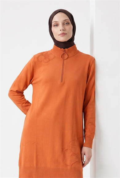 Armine Çiçek Desenli Triko Tunik 25KTD4111 Şeftali