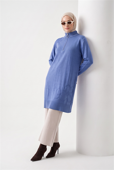 Armine Çiçek Desenli Triko Tunik 25KTD4111 İndigo