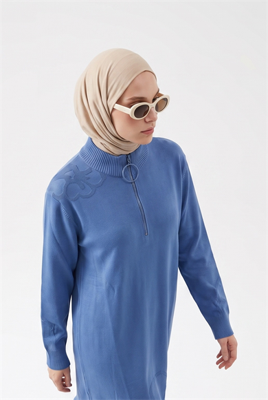 Armine Çiçek Desenli Triko Tunik 25KTD4111 İndigo