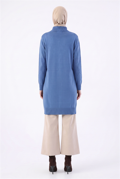 Armine Çiçek Desenli Triko Tunik 25KTD4111 İndigo