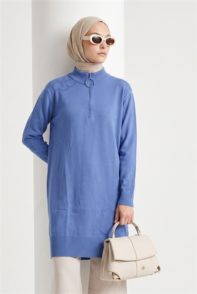 Armine Çiçek Desenli Triko Tunik 25KTD4111 İndigo