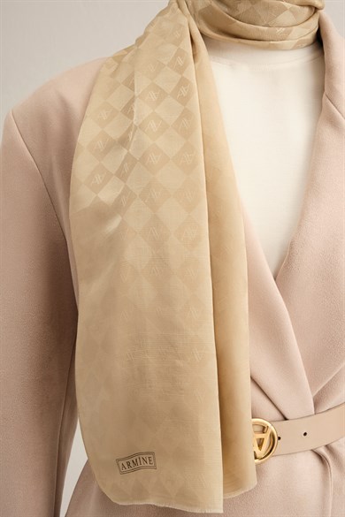 Armine Elegance İpek Pamuk Kare Monogram Şal 10064