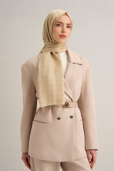 Armine Elegance İpek Pamuk Kare Monogram Şal 10064