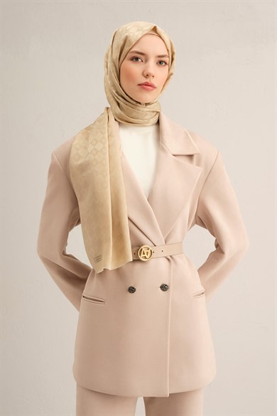 Armine Elegance İpek Pamuk Kare Monogram Şal 10064