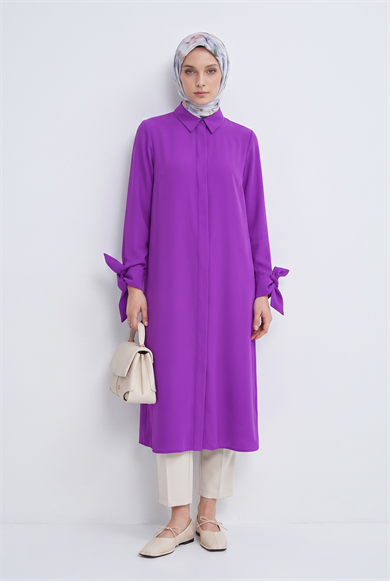 Armine Kolu Bağlamalı Tunik 54 cm Boy 25YT436 Açık Mor