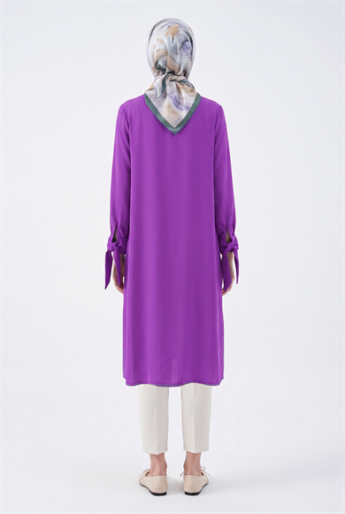 Armine Kolu Bağlamalı Tunik 54 cm Boy 25YT436 Açık Mor