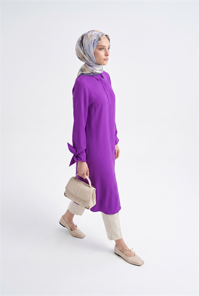 Armine Kolu Bağlamalı Tunik 54 cm Boy 25YT436 Açık Mor