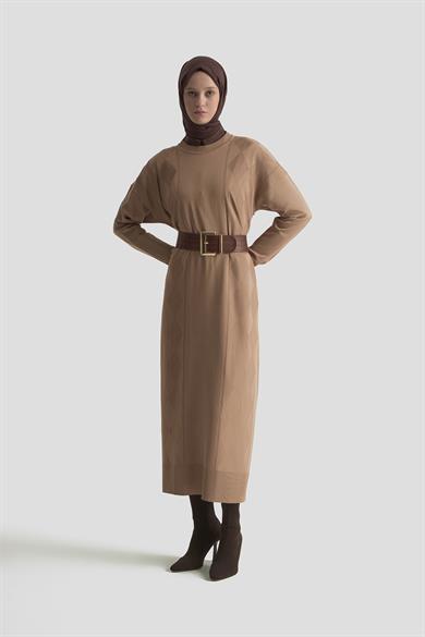 Baklava Desenli Triko Elbise Latte 25YTD958