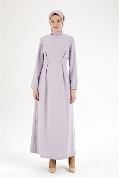 Belden Halka Desenli Elbise-Lila 25YT926