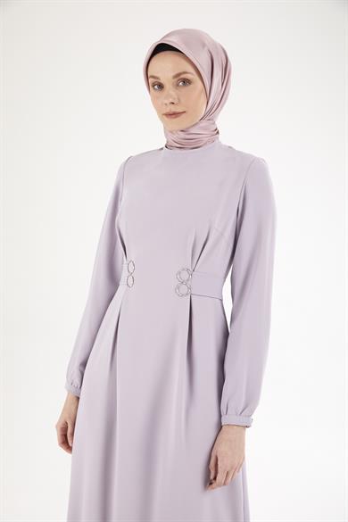 Belden Halka Desenli Elbise-Lila 25YT926