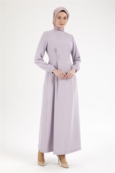 Belden Halka Desenli Elbise-Lila 25YT926