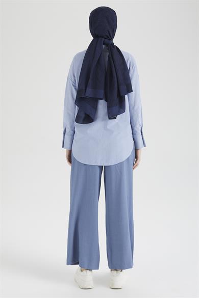 Beli Lastikli Salaş Kesim Pantolon-Mavi 25yt236