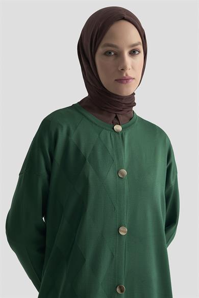 Bir Yanı Baklava Desenli Triko Hırka Ö.Yeşil 25YTD4124