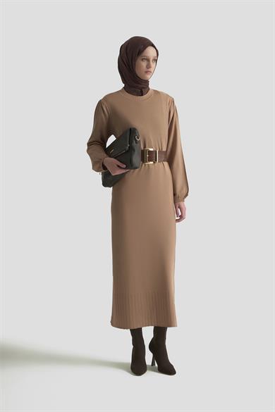 Bisiklet Yaka Triko Elbise Latte 25YTD956