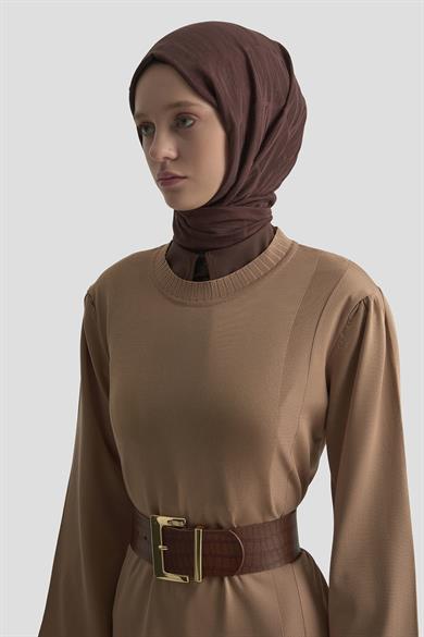 Bisiklet Yaka Triko Elbise Latte 25YTD956