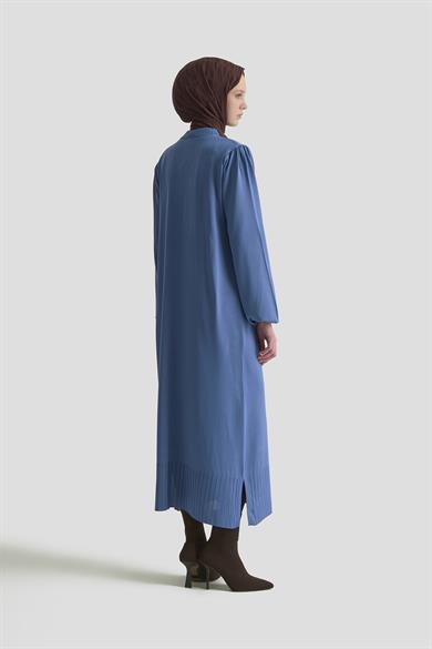 Bisiklet Yaka Triko Elbise İndigo 25YTD956