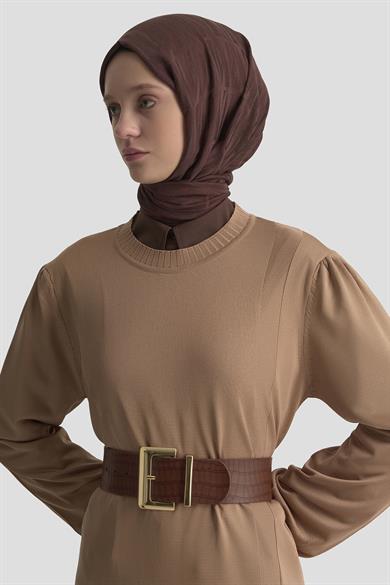 Bisiklet Yaka Triko Elbise Latte 25YTD956