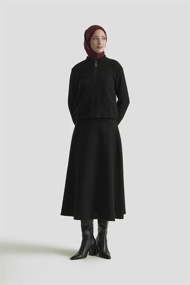 Bomber Ceketli Fermuarlı Astarlı Tüvit Etekli İkili Takım Siyah 25KT627