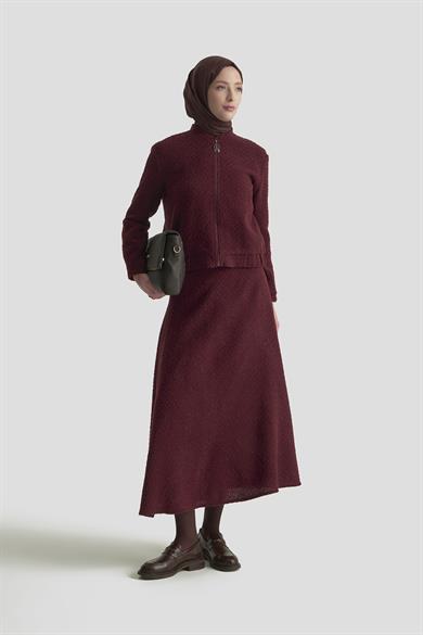 Bomber Ceketli Fermuarlı Astarlı Tüvit Etekli İkili Takım Bordo 25KT627