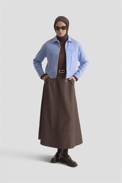 Boydan Fermuarlı Cep Detaylı Kısa Ceket Mavi 25KT517