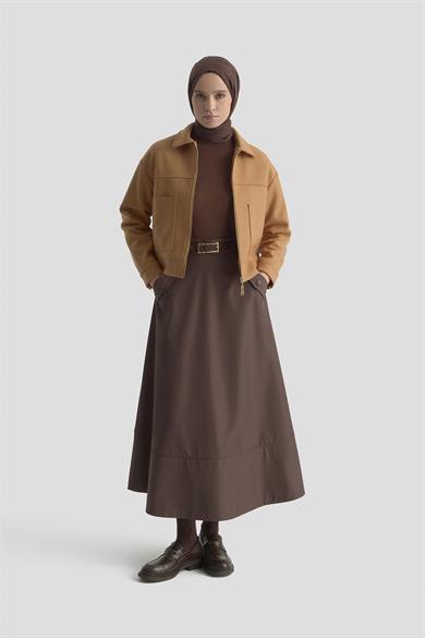 Boydan Fermuarlı Cep Detaylı Kısa Ceket Camel 25KT517