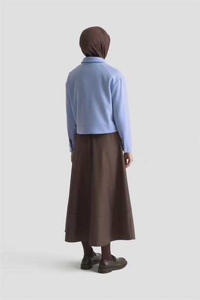 Boydan Fermuarlı Cep Detaylı Kısa Ceket Mavi 25KT517