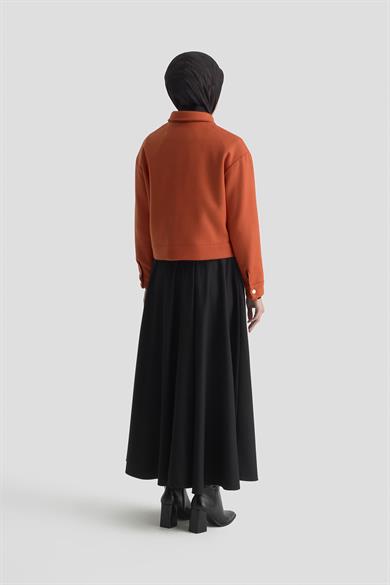 Boydan Fermuarlı Cep Detaylı Kısa Ceket Oranj 25KT517