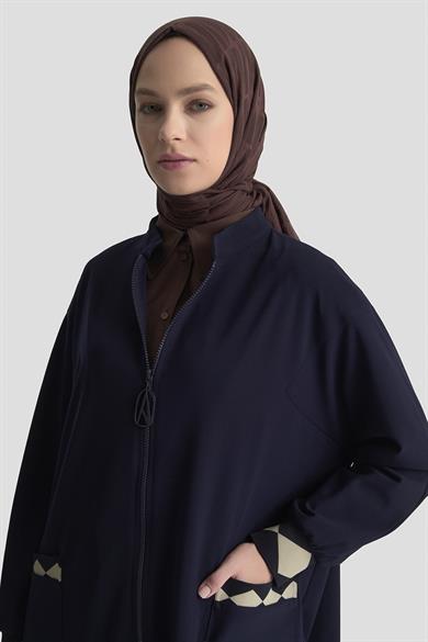 Boydan Fermuarlı Ribanalı Crep Giy Çık Lacivert 25KT556