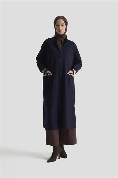 Boydan Fermuarlı Ribanalı Crep Giy Çık Lacivert 25KT556