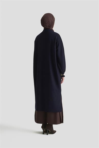 Boydan Fermuarlı Ribanalı Crep Giy Çık Lacivert 25KT556