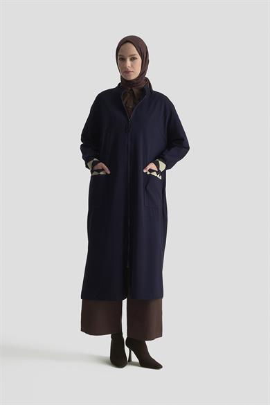 Boydan Fermuarlı Ribanalı Crep Giy Çık Lacivert 25KT556