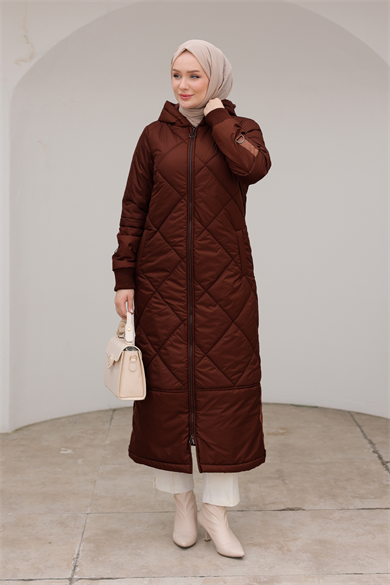 Boydan Fermuarlı Şişme Kapitone Desenli Mont Bordo 24KT710