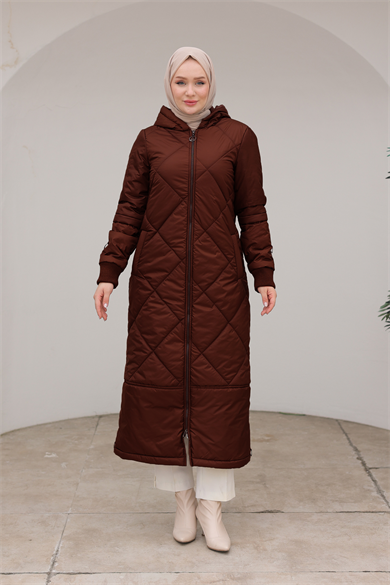 Boydan Fermuarlı Şişme Kapitone Desenli Mont Bordo 24KT710