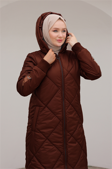 Boydan Fermuarlı Şişme Kapitone Desenli Mont Bordo 24KT710