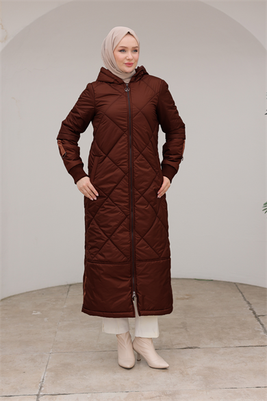 Boydan Fermuarlı Şişme Kapitone Desenli Mont Bordo 24KT710