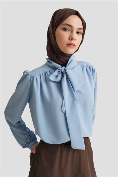 Boyun Kurdele Desenli Tunik-Mavi 25YT303