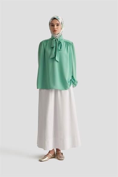 Boyun Kurdele Desenli Tunik-Mint 25YT303