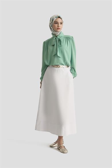 Boyun Kurdele Desenli Tunik-Mint 25YT303