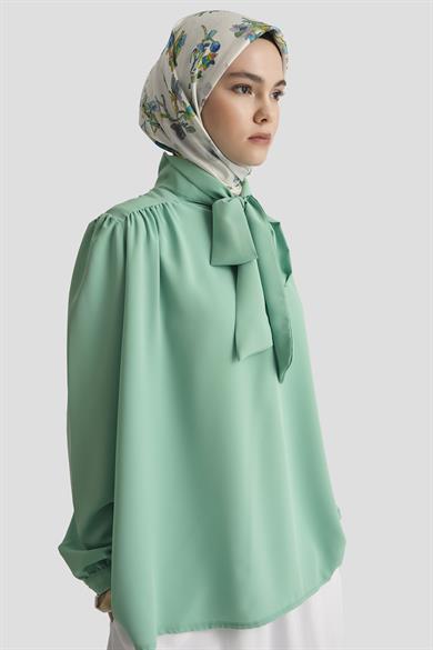 Boyun Kurdele Desenli Tunik-Mint 25YT303