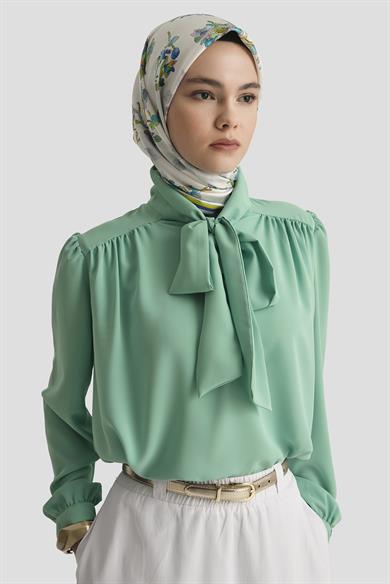 Boyun Kurdele Desenli Tunik-Mint 25YT303