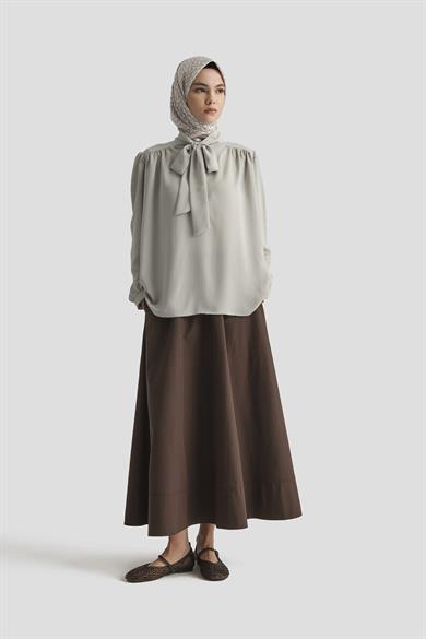 Boyun Kurdele Desenli Tunik-Gri 25YT303