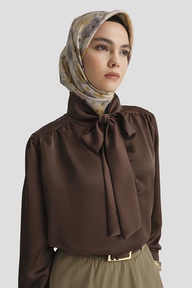 Boyun Kurdele Desenli Tunik-Kahverengi 25YT303