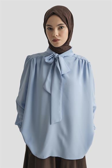 Boyun Kurdele Desenli Tunik-Mavi 25YT303