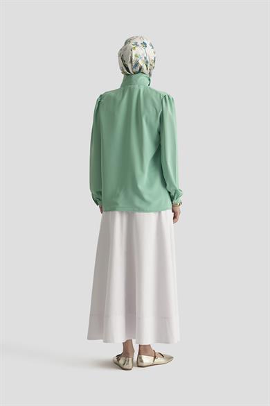 Boyun Kurdele Desenli Tunik-Mint 25YT303