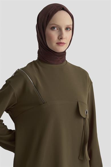 Cep Kapağı Kuşgözü Detaylı Fitilli Tunik Haki 25KT453