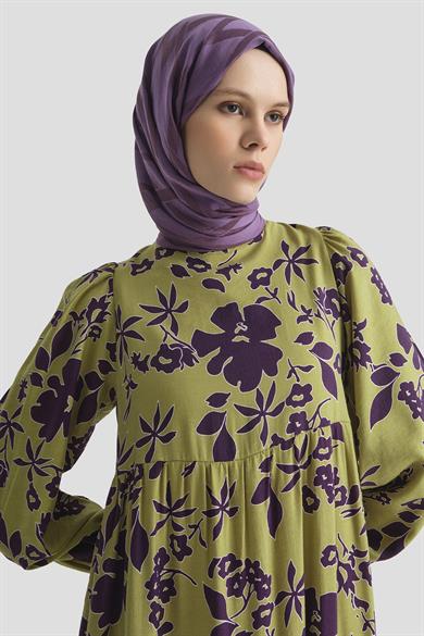 Çiçek Desenli Elbise-Yeşil 25YT910