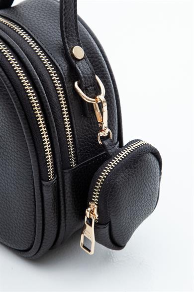 Çift Fermuarlı El ve Asklı Omuz Çantası Siyah ARM110